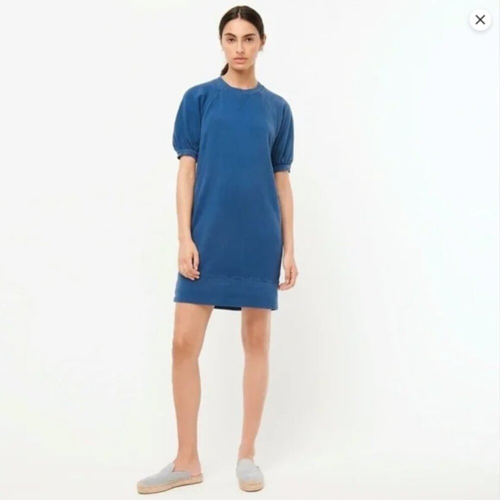 J. Crew Puff-sleeve Sweatshirt Dress (color: Seaport Blue) | Size Small
